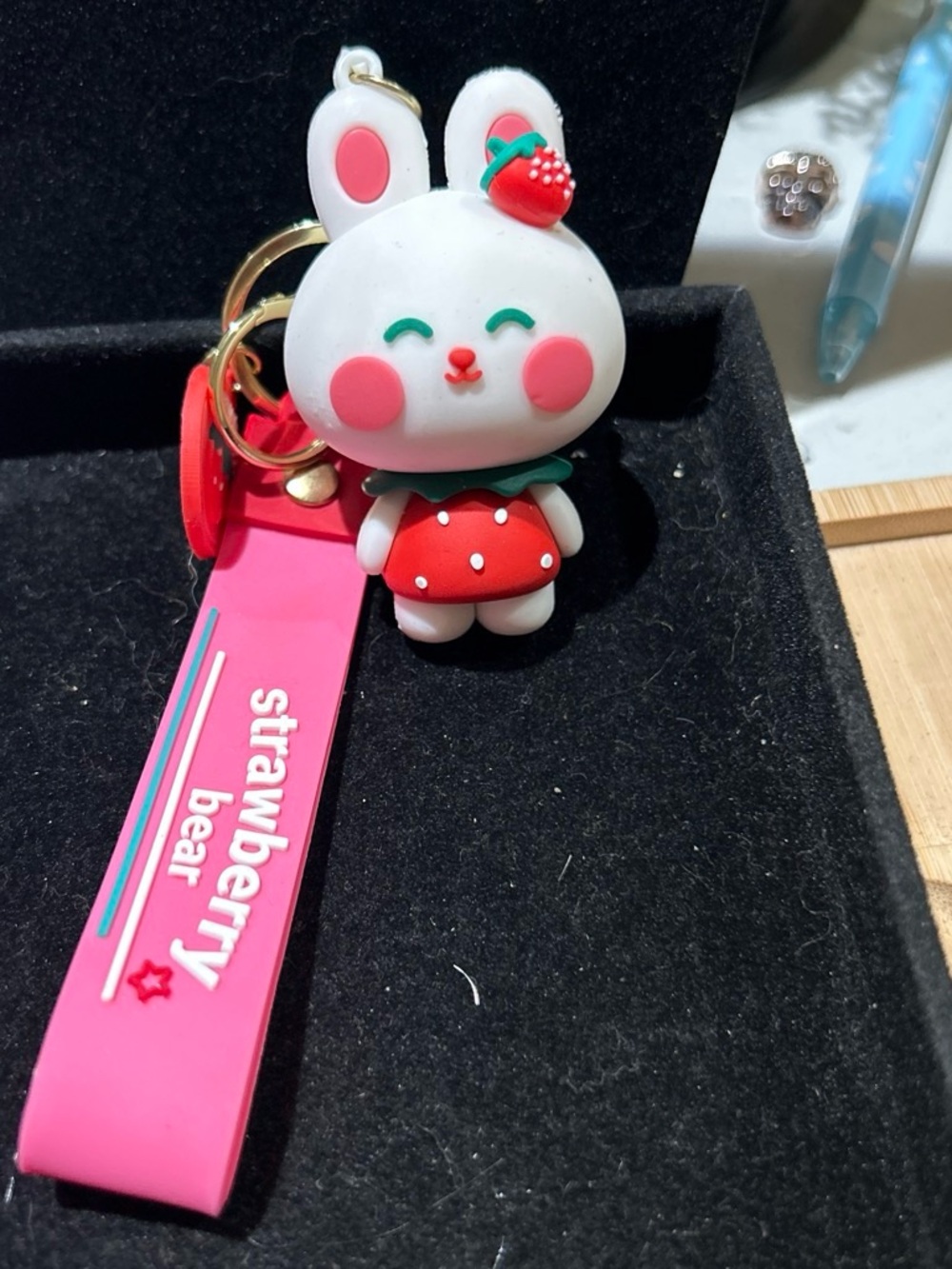 Strawberry Bunny Keychain Charm - Pink/Red Cute Kids Accessory